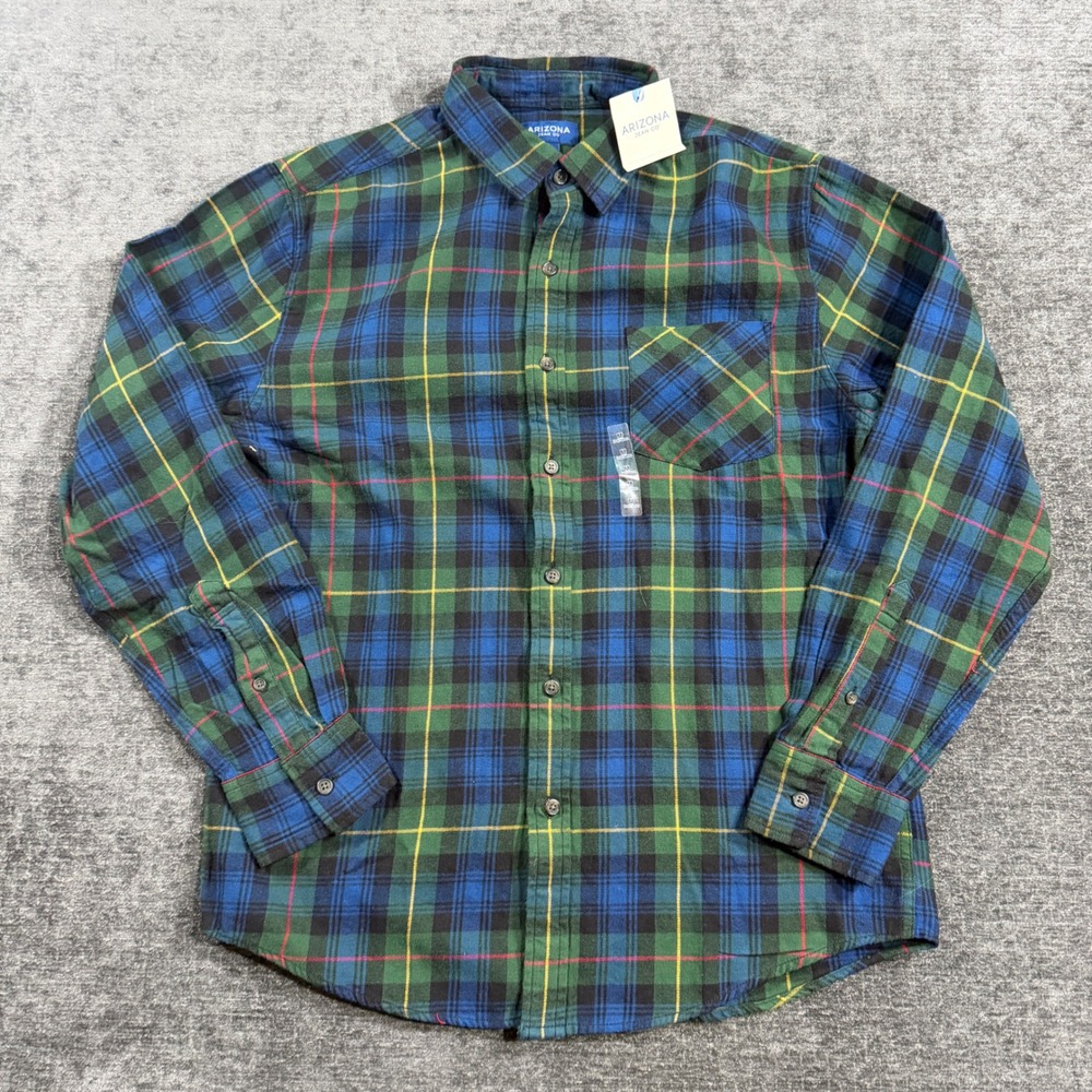 Arizona Jean Co Mens Blue Green Plaid Flannel Button Down Shirt Size Medium NWT